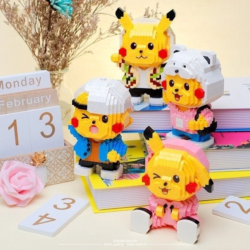 

Micro particle assembled building blocks, cross dressing Pikachu models, cartoon puzzle toys, gifts for boys and girls