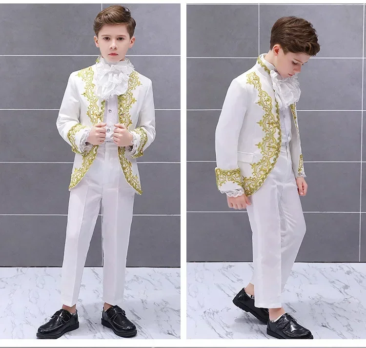 Kids Cosplay Medieval Prince Costume Child Boys King Vampire Knight Tuxedo Suit Halloween Carnival Fancy Dress Up Birthday Gift