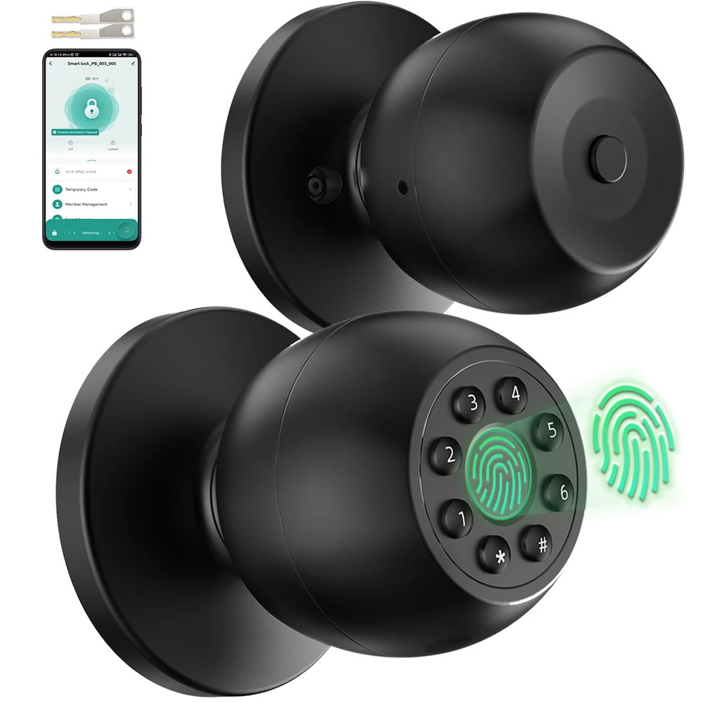 YFK Smart Fingerprint Door Lock Ball Knob Keyless Entry Password APP Remote Unlock Auto Lock Type-C for Home Office Bedroom