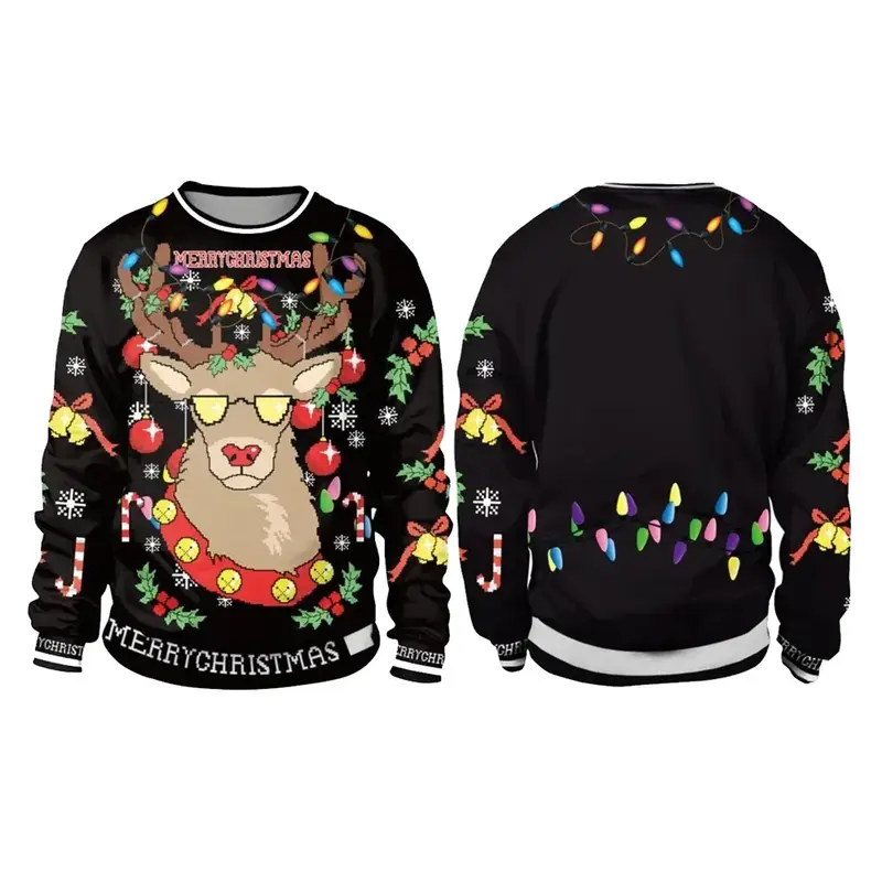 Men Women Llama Ugly Christmas Sweatshirt 3D Funny Print New Year Eve Xmas Sweater Couples Pullover Holiday Party Jumper Tops - Image 4