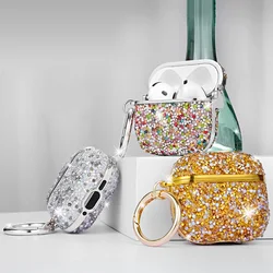 Stylish Color Diamond Glitter Headphone Case for Apple Airpods Pro 4 3 2 1 Bling Sparke Headphone Drop Case with Keychain