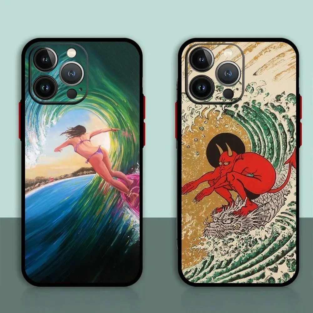 Surfboard Surfing Art Phone Case For iPhone 11,12,13,14,15,XS,XR,X,Mini,Pro,Max,Plus Shell