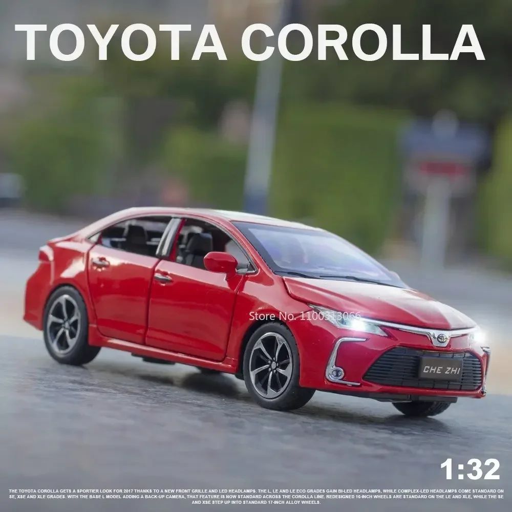 COROLLA Alloy Diecast Model Metal Toys Car Model, escala 1:32, 6 puertas abiertas con sonido y luz, Pull Back para Boy Collection Gift