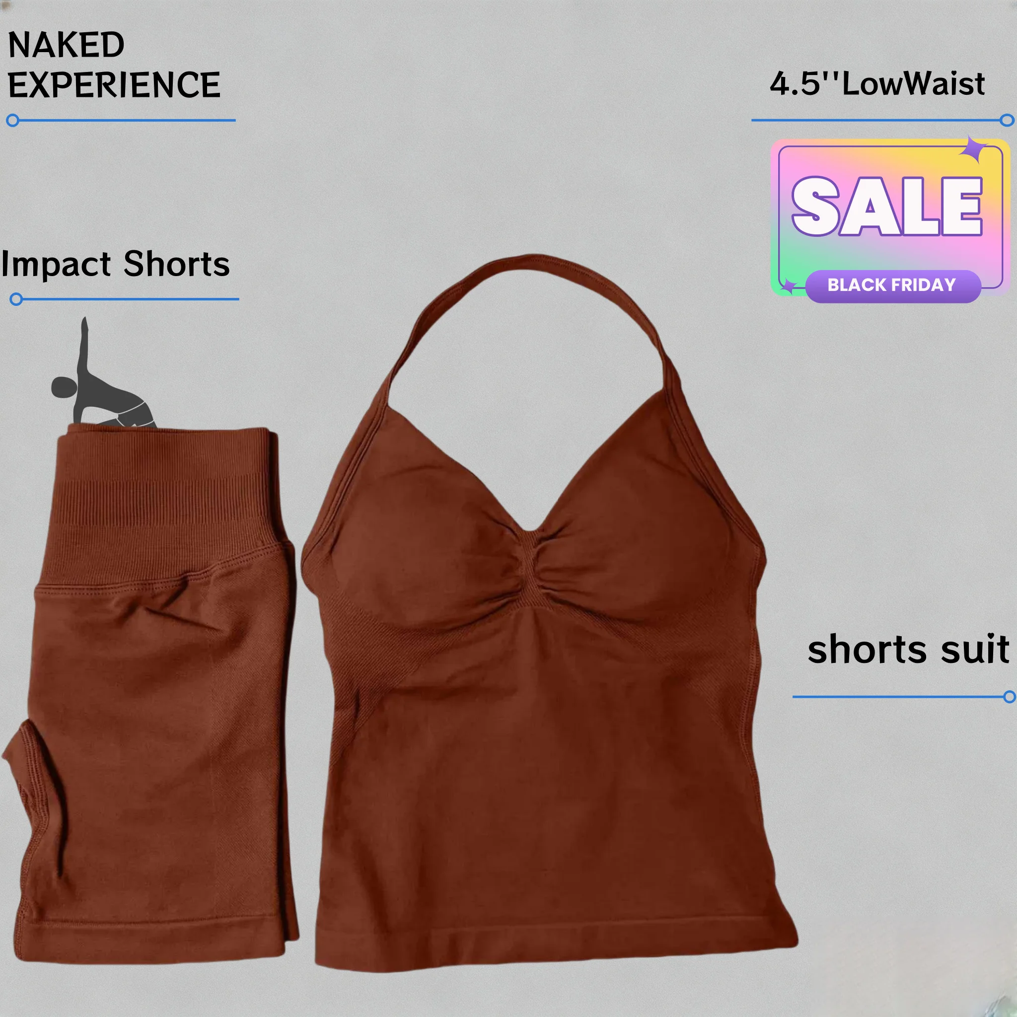 yoga Women Yoga 2 E Set Cami Top and Low Rise Ribbed Shorts 4 Way Stretch Seamless Outfit for Pilates Gym and Summer Fitness