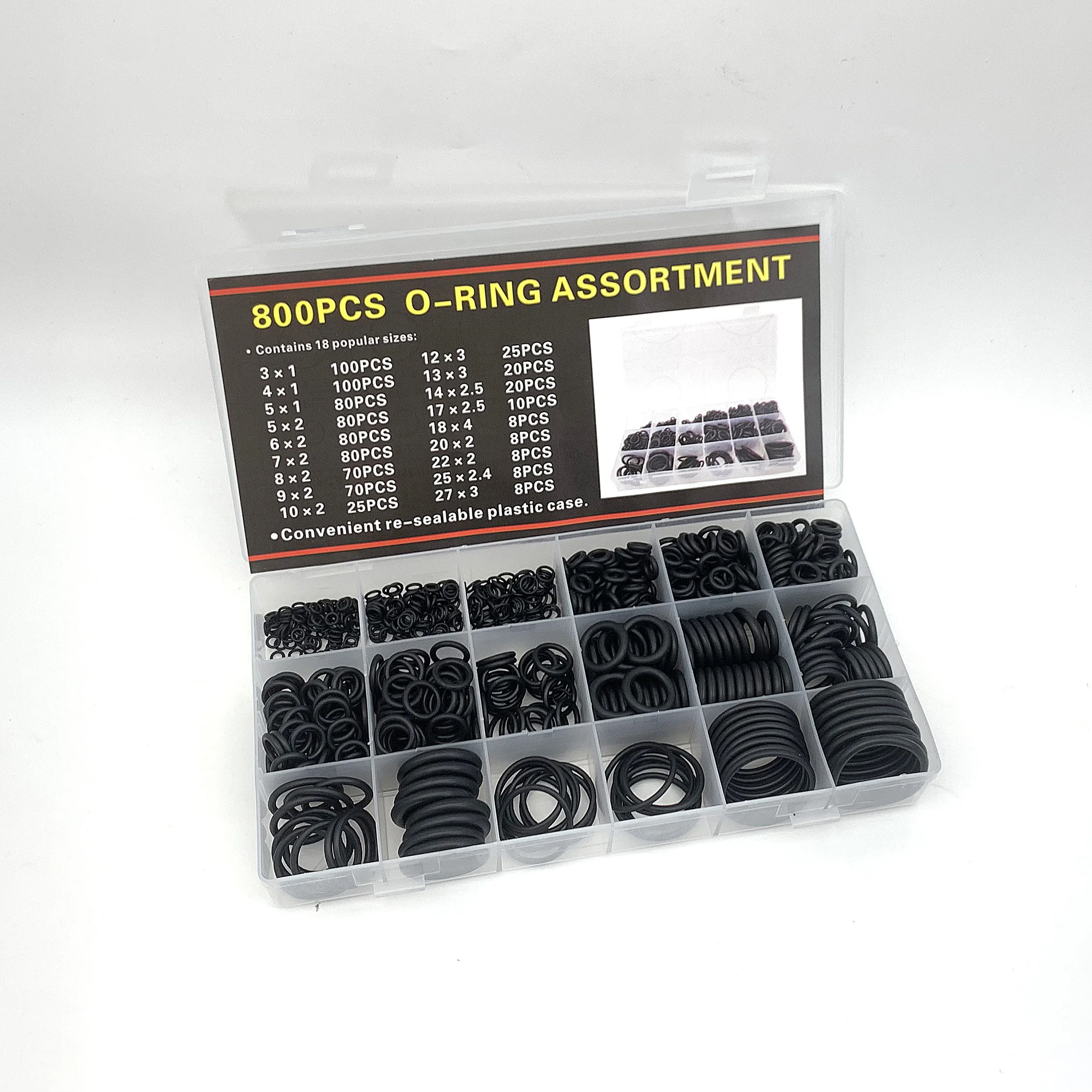 

800Pcs NBR O Ring Set CS 1mm-4mm OD 3mm-27mm Seal Washer Nitrile Rubber High Pressure O-Rings Oil-Resistant Sealing Elastic Band