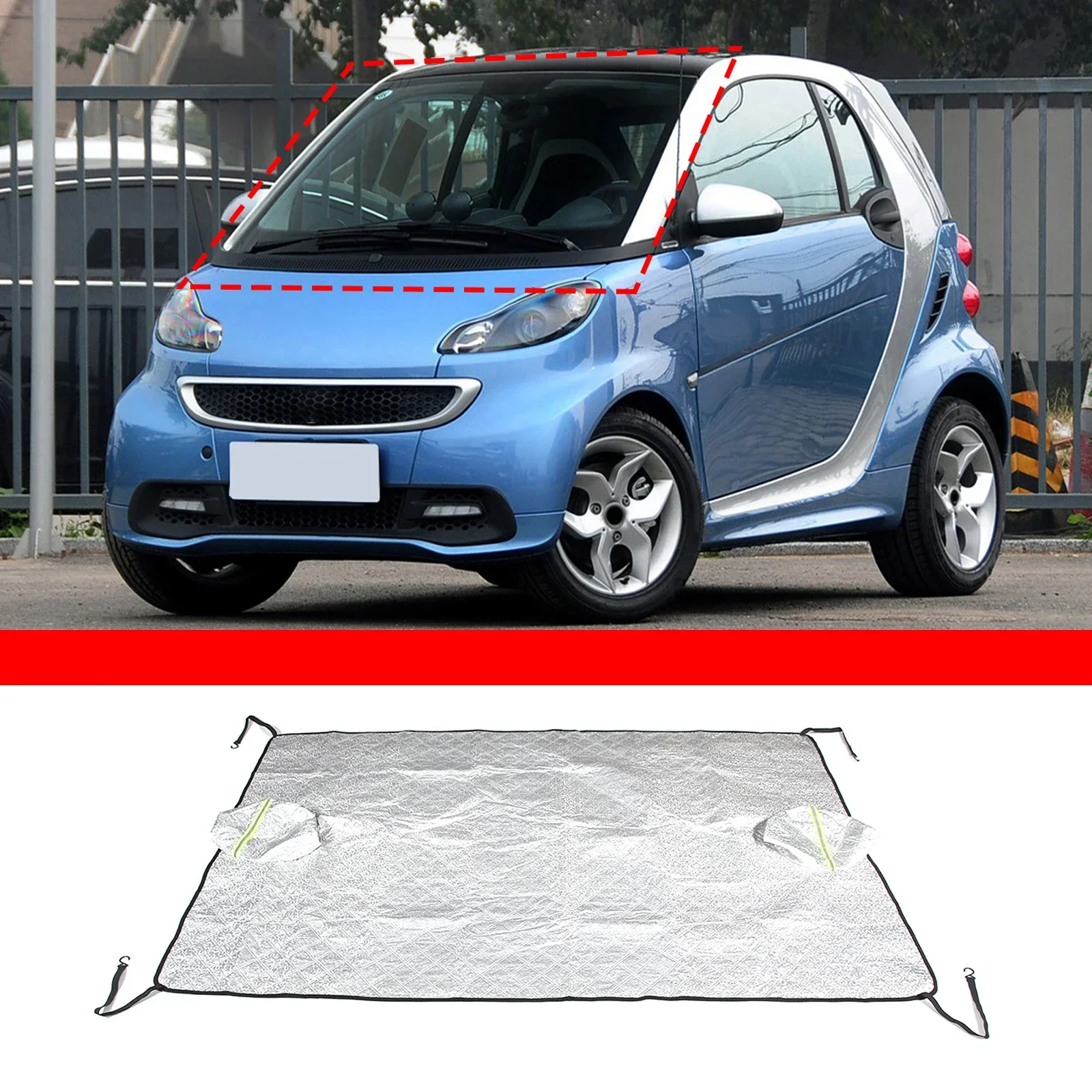 

Half Car Cover Front Window Shade Sun Shield Cushion Winter Snow Ice Frost Protector Suit for 2009-2019 Mercedes-Benz Smart