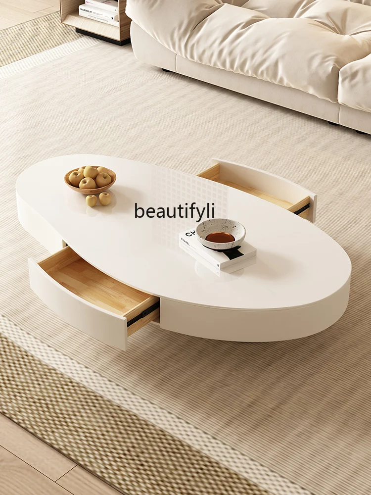 Stone Plate Coffee Table Living Room Home Small Apartment Cloud Cream Style Small Coffee Table Oval