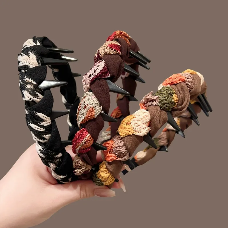 

Autumn Winter Colorful Wrapped Toothed Non-Slip Wave Hairband for Women High Crown Pressure Hairband Face Washing Hair Accessory