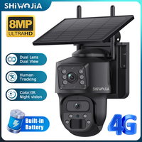 SHIWOJIA 4K 8MP Solar Camera 4G Sim Dual Lens Security Dual Screen Recording Humanoid Tracking Color Night Vision WiFi PTZ Cam