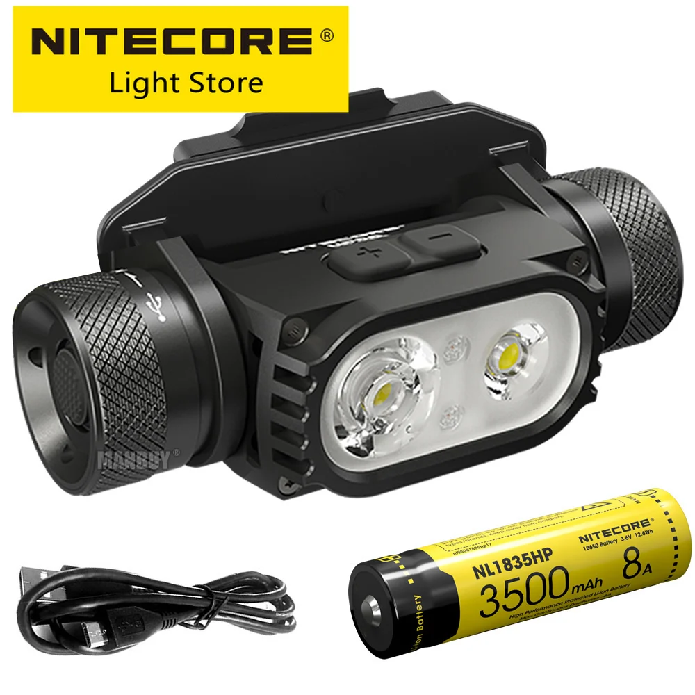 Original NITECORE HC68M 2000LM Dual Beam E-focus 2xLEDs NL1835HP 3500mAh Battery Type-C Rechargeable Helmet Light with NVG Mount