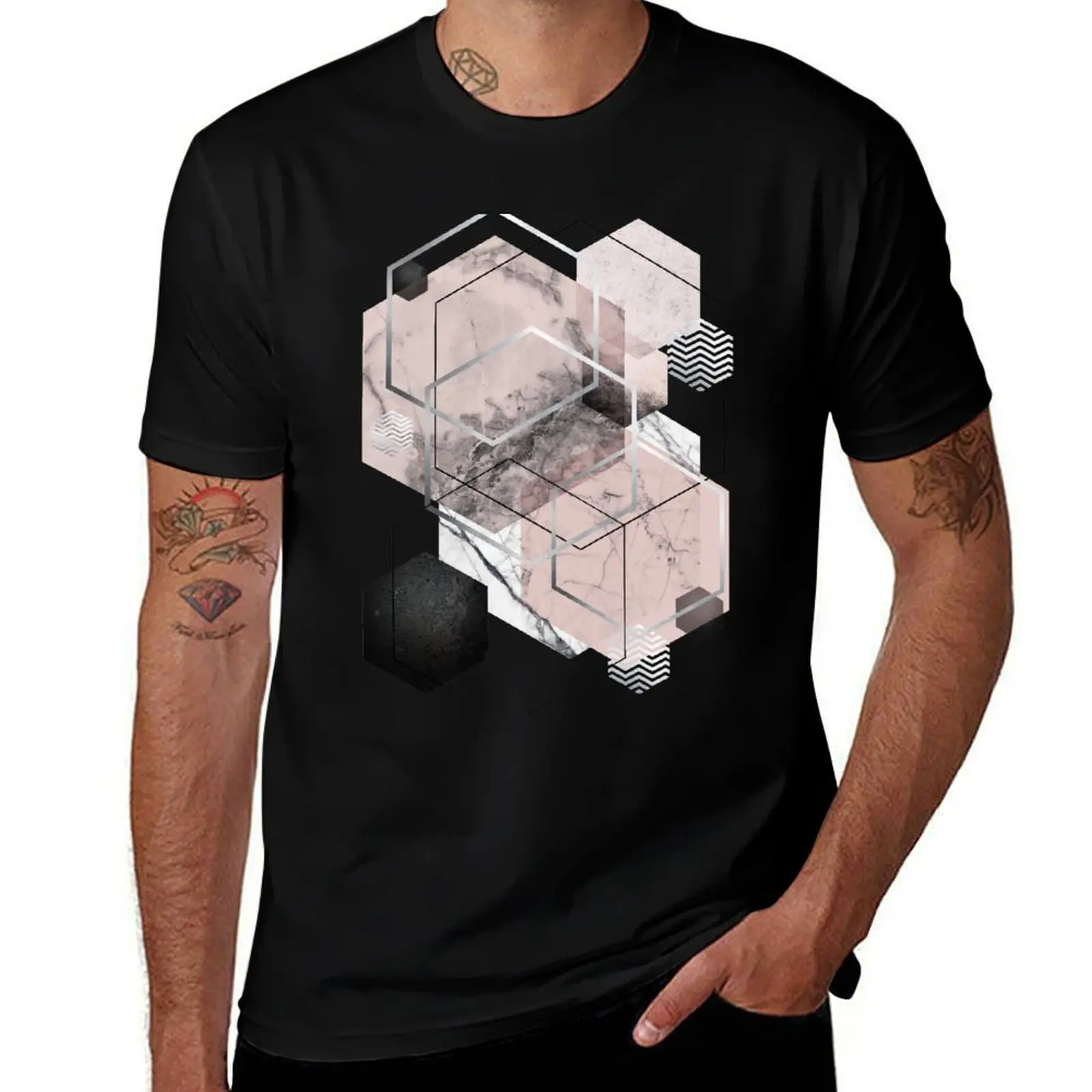 Blush and Grey Geometric T-Shirt Work Utility Casual Tee Shirt T-Shirt