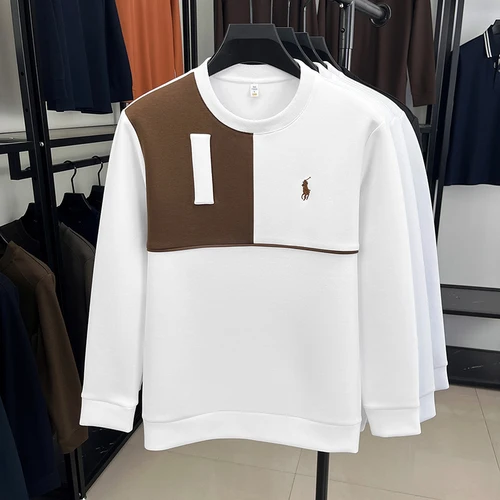 Imagen 2 del producto Marca de moda primavera y otoño, sudadera de retazos de manga larga con cuello redondo para hombre, Camiseta de algodón bordada, camisa básica de alta gama