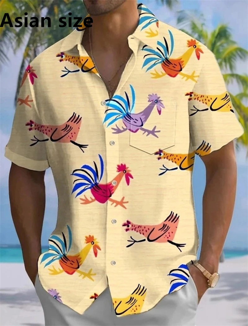 

Funny Chicken Graphic Shirts For Men Women Cute Cartoon Hawaiian Short Sleeve Shirts Fashion Animal 3D Print Blouse Y2k Clothing