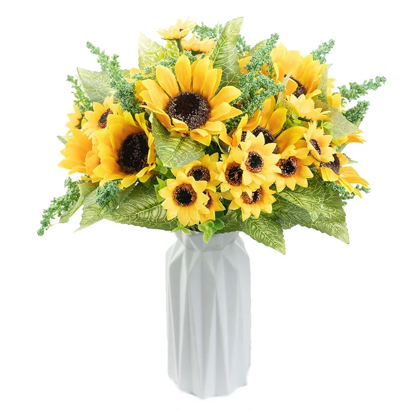 高品質の人工ひまわりの花束 - 夏の結婚式、家の装飾、バルコニー、リビングルーム用の造花 - フェイクフラワー