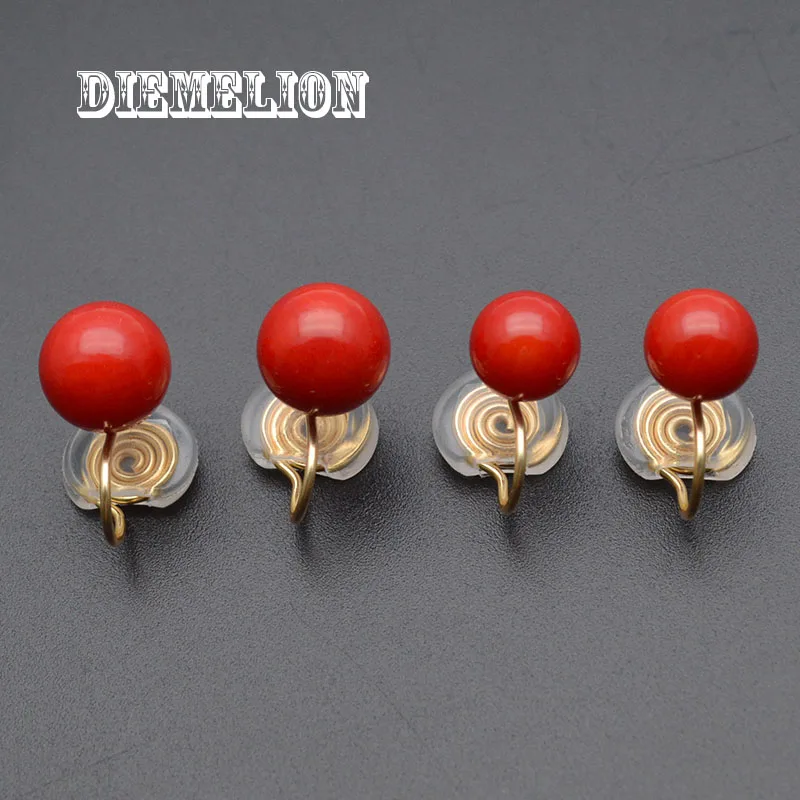 Hot Sale Natural Red Sea Bamboo Coral Clip on Earrings Without Piercing for Girls Party Simple No Hole Ear Clip Jewelry 8/10mm