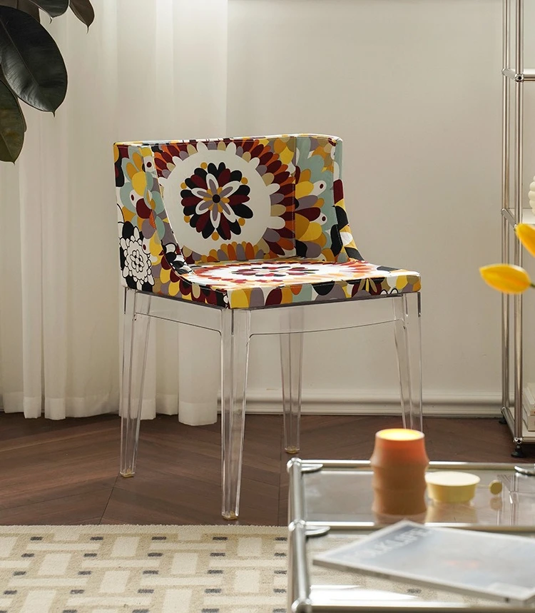 Acrylic dining chair for home transparent ins back chair floral cloth chair