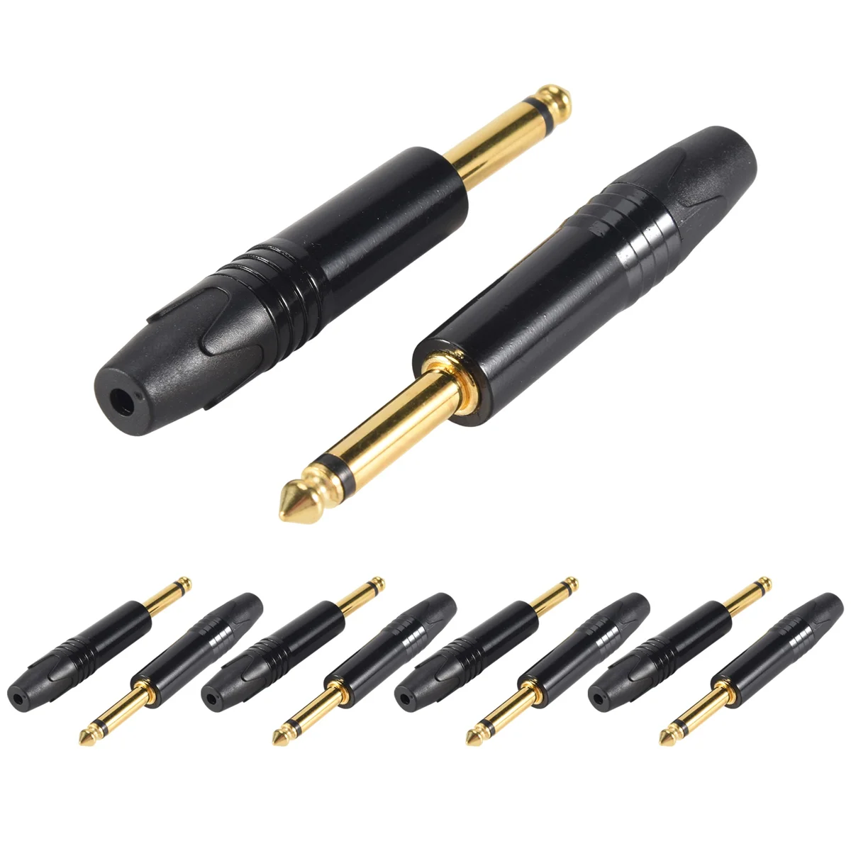 Lapis emas 10 buah colokan Mono profesional, 2 tiang 6.35 Mm 6.5Mm, colokan Jack Stereo 6.35 Mm