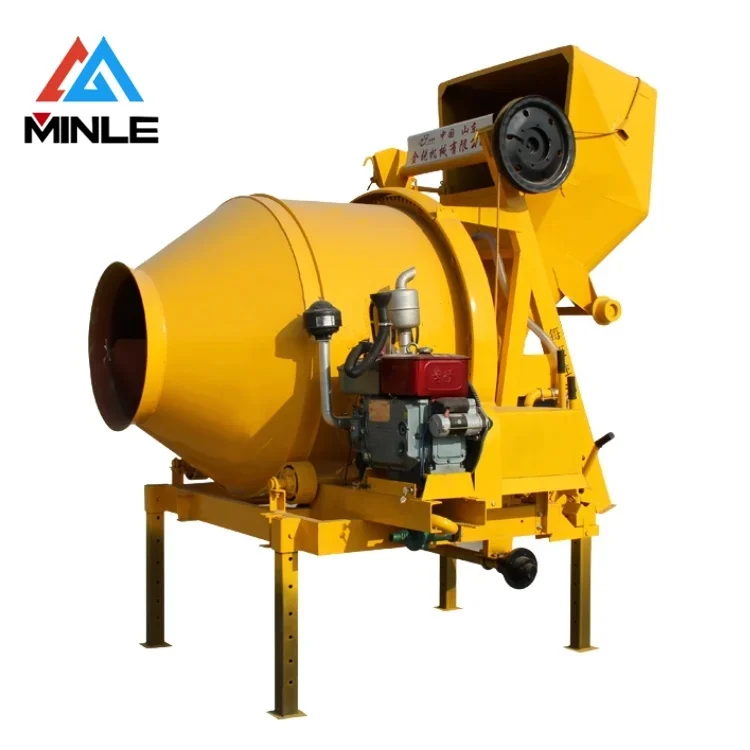 MINLE  die sel large capacity  350L 500L concrete mixer machine self feeding automatic concrete mixer construction 15m³ 20m³ /h