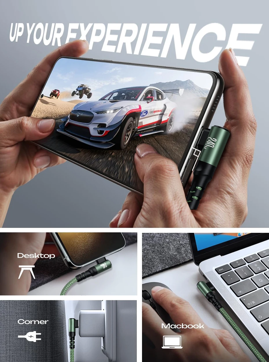 QOOVI PD240W Elbow Cable Ultra Fast Charging USB Type C Cable PD3.1 Quick Charge for Laptop Samsung Xiaomi iPhone 17 MacBook