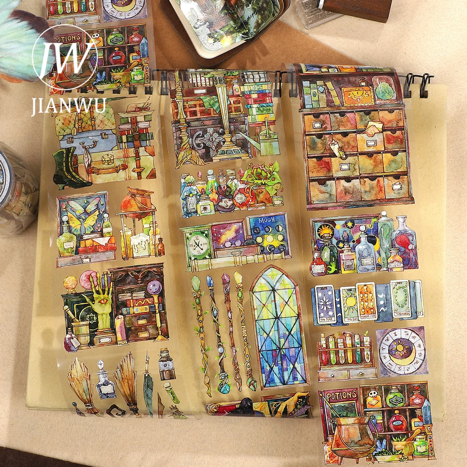 

JIANWU 60мм*5м Винтажная лента PET с изображением волшебных инструментов и пейзажей для коллажей, скрапбукинга, творчества и оформления дневников