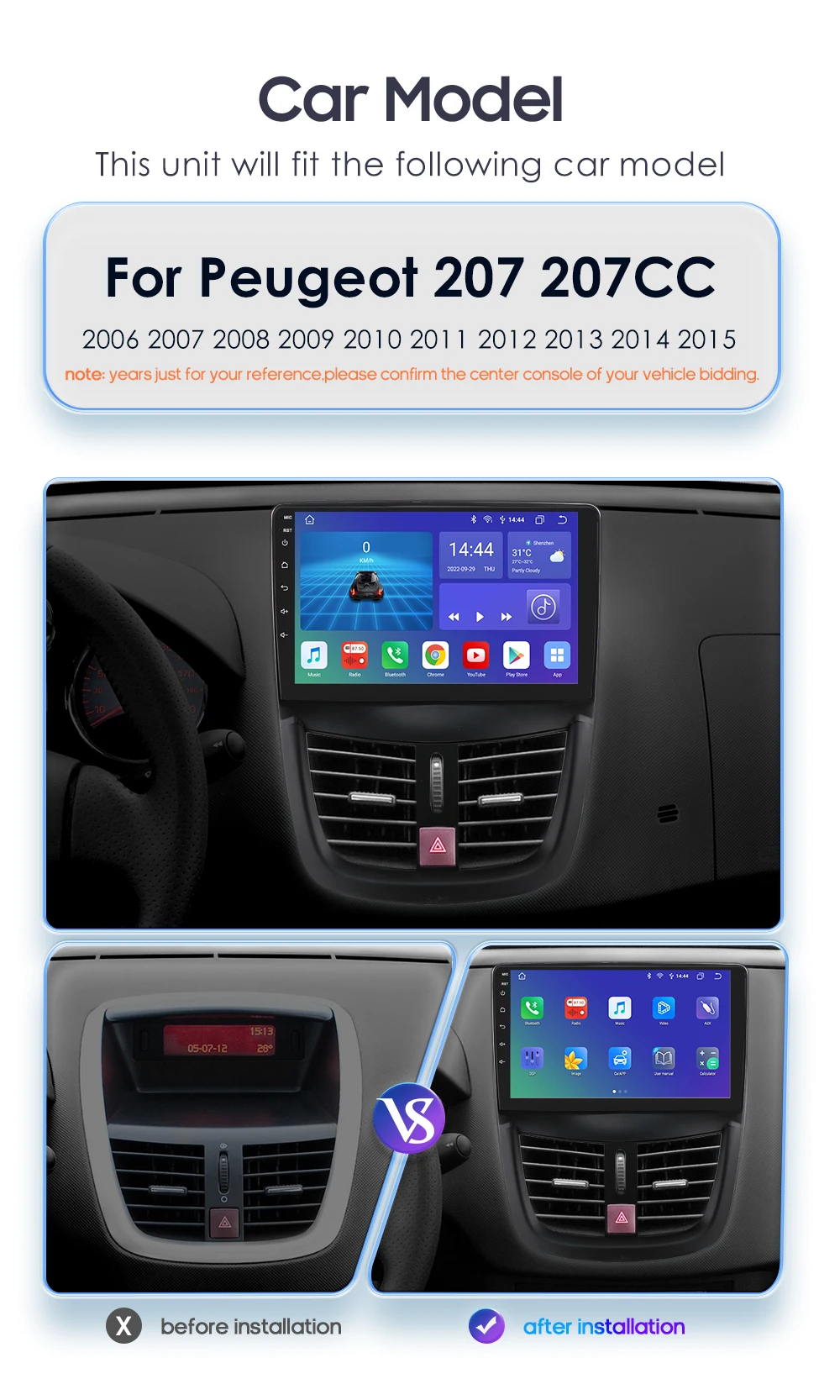 Hizpo 2 Din Android 12 For PEUGEOT 207 207CC 2006-2015 Car Radio Multimedia Video Player Navigation Autoradio CarPlay Stereo RDS