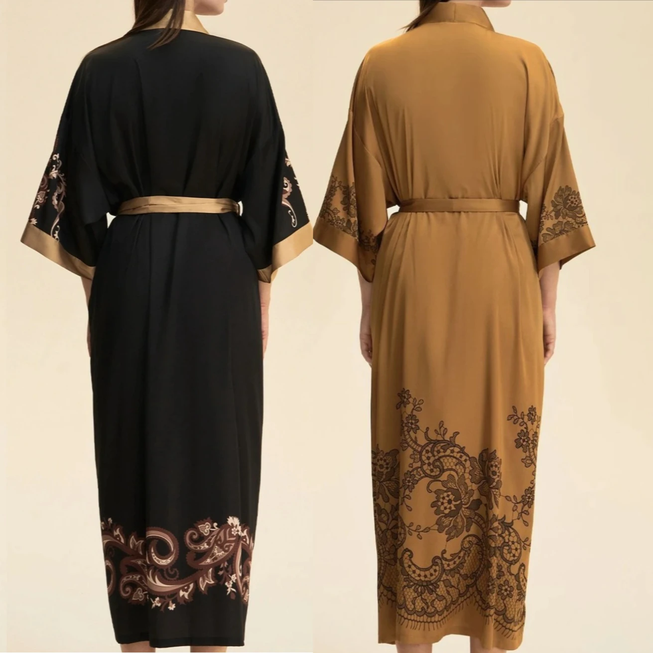 

Print Robe Dressing Gown Womens Bathrobe Lingerie Satin Sleepwear Nightgown Lounge Wear Spring Summer Kimono Sleepdress