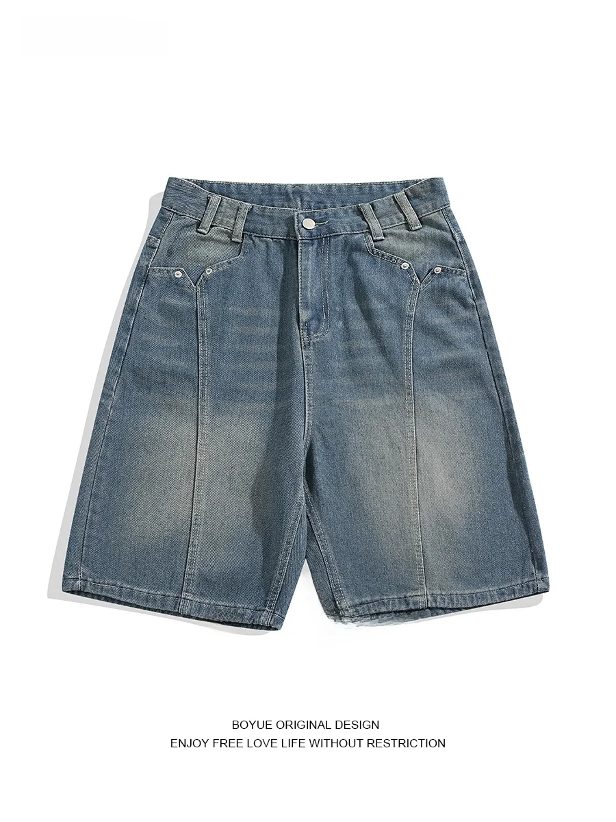 

Boyue American High Street Patchwork Jeans orts Men Summer Trendy Brand Waed Versatile Straight Leg orts Casual Wear