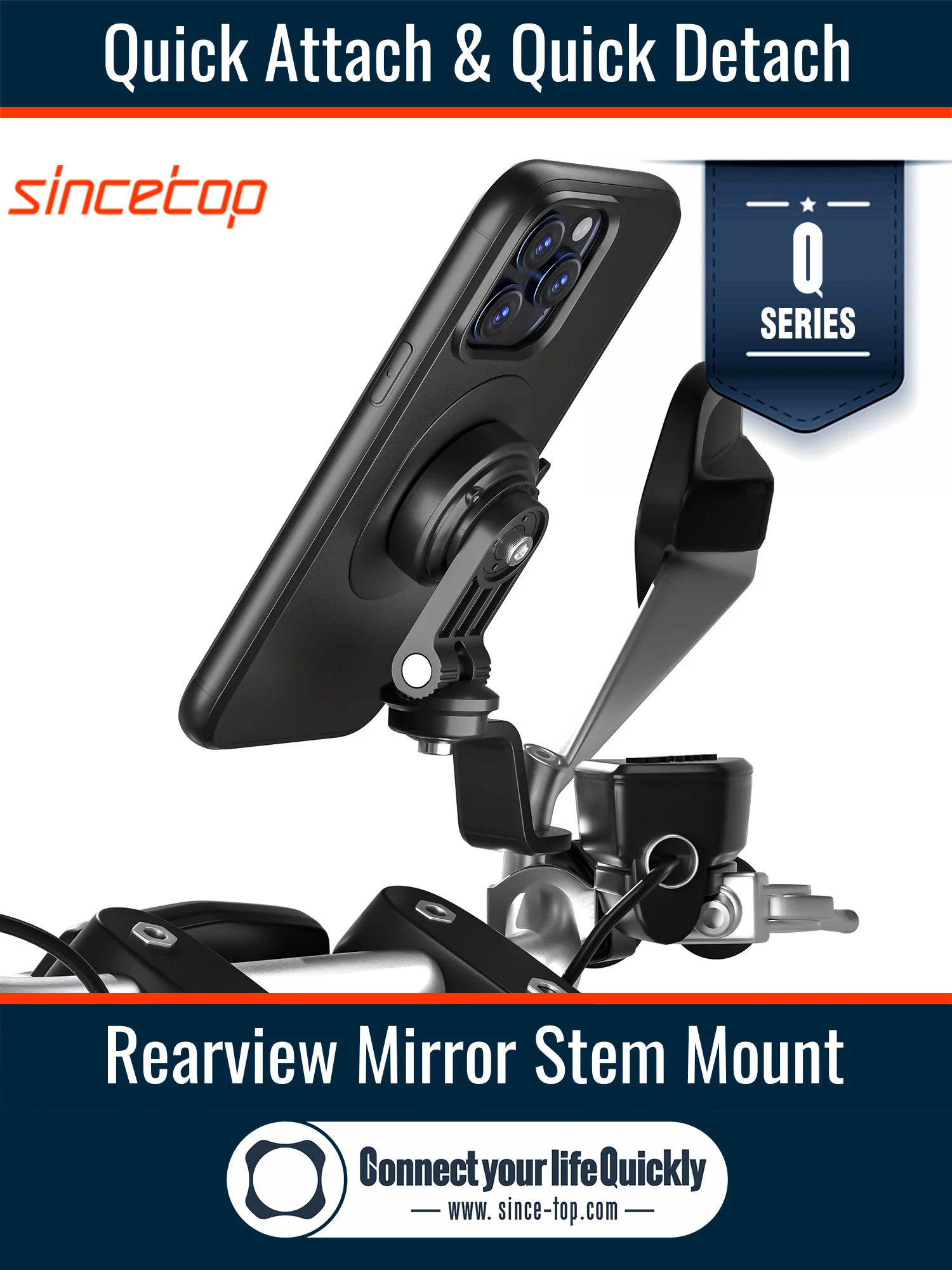 

Quick Mount Motorcycle Motorbike Rearview Mirror Mobile Phone Holder Universal 360° Rotation Scooter Cellphone GPS Brackets