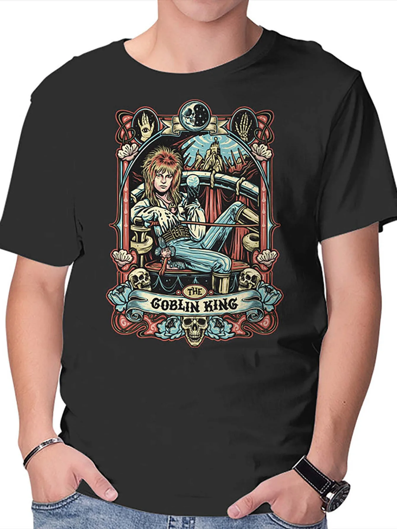 

Мужская футболка с ретро-рисунком «Король гоблинов» — черная повседневная фэнтезийная футболка с дизайном в виде черепа и декоративной рамкой, футболка «Гоблин»