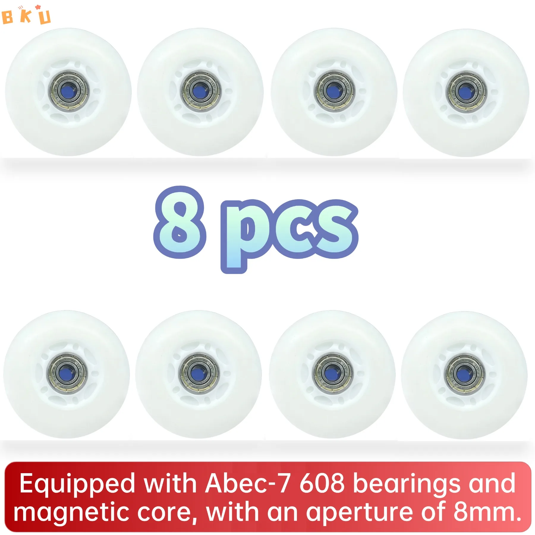 

8/4/2pcs BKU 70mm Outdoor Inline Skate LED Light-Up Wheels, White PU, Quiet Durable, Fit Skates & Scooters