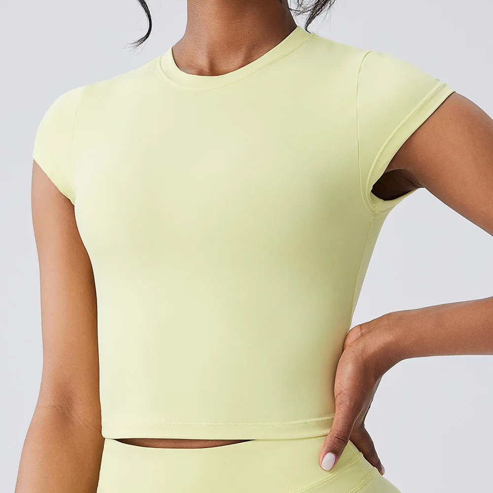 

Women’s Summer Yoga Top, Slim Fit Quick-Dry Short Sleeve T-Shirt,Round Neck Pilates Fitness Shirt,Stretch Gym Workout Activewear