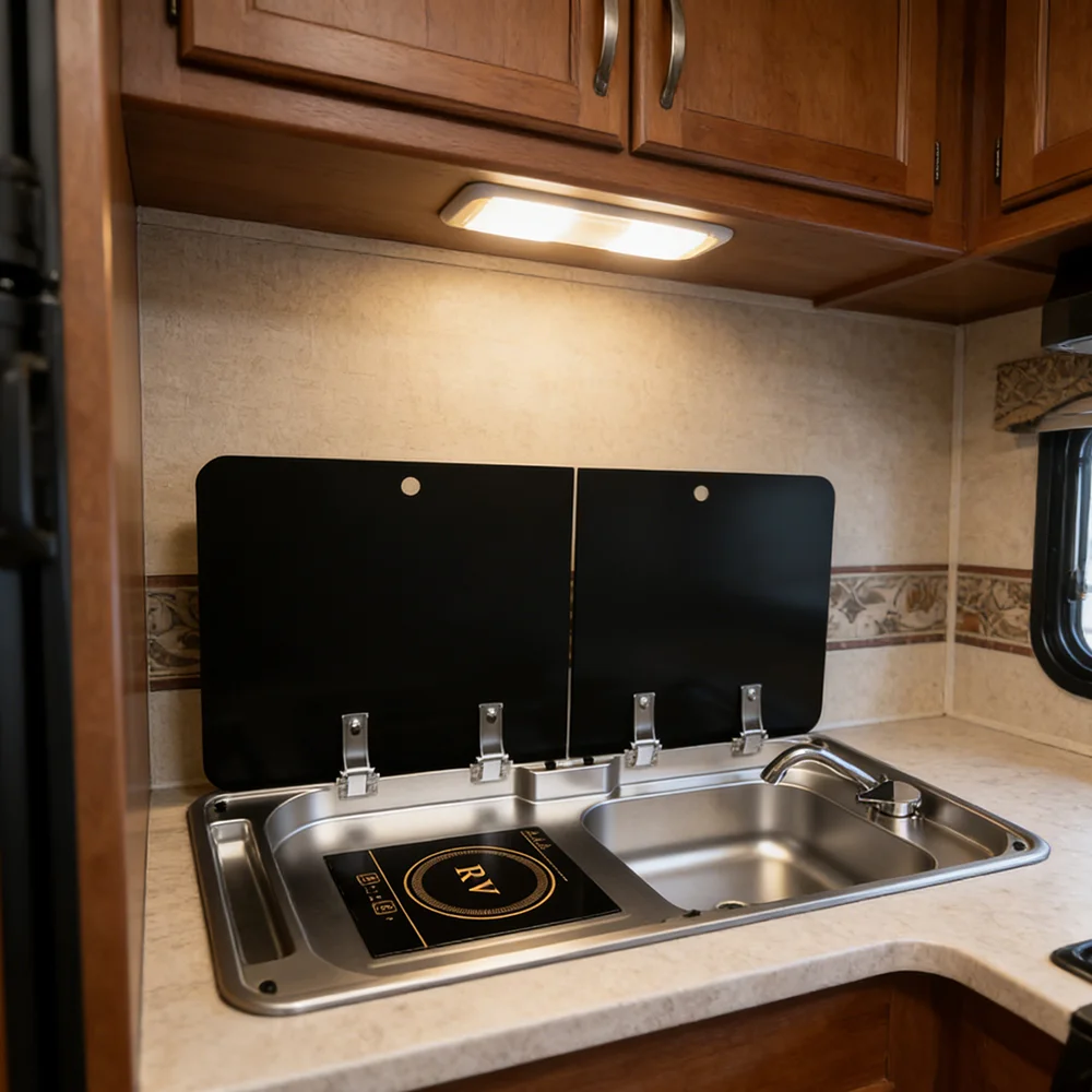 

Компактный индукционный комбинированный набор JDA из нержавеющей стали 304 с крышкой из закаленного стекла для караванов, яхт, автодомов и морского транспорта