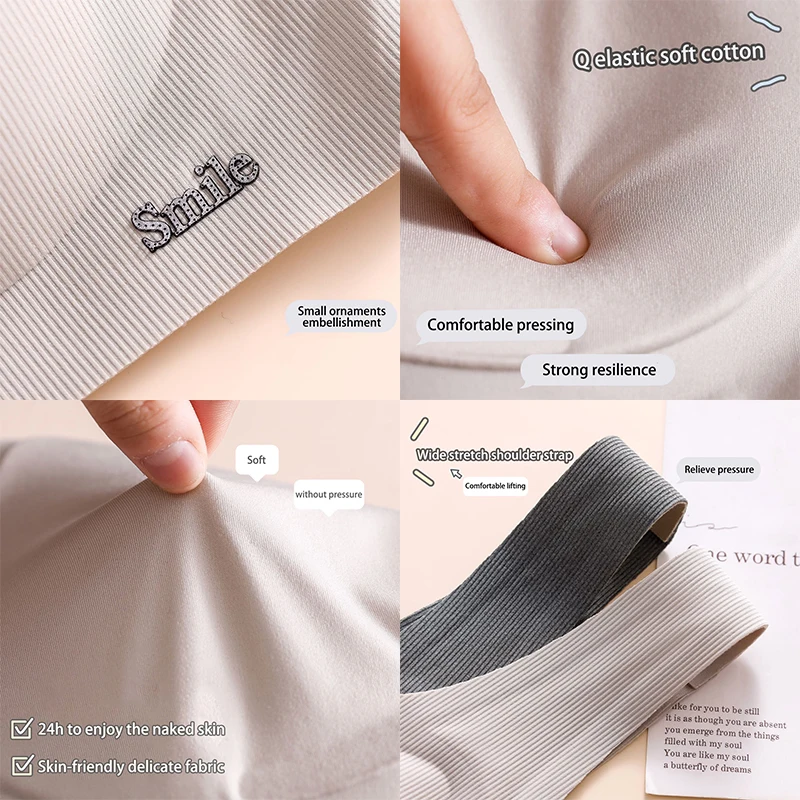 Dámské pohodlné sportovní prodyšné push-up spodní prádlo módní bezešvé neviditelné elastické želé podpůrné proužky jednobarevná podprsenka - náhled 6