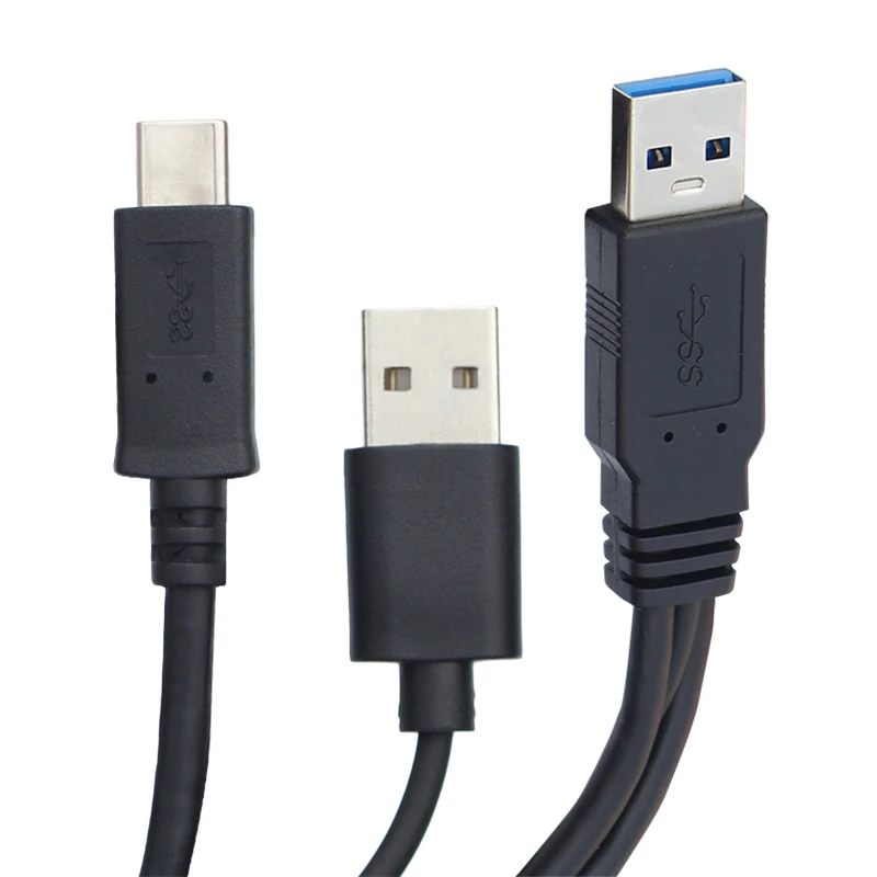 0.7m USB 3.0 Male to Type-C USB-C with USB 2.0 Power Y Data Cable for Laptop & Hard Disk