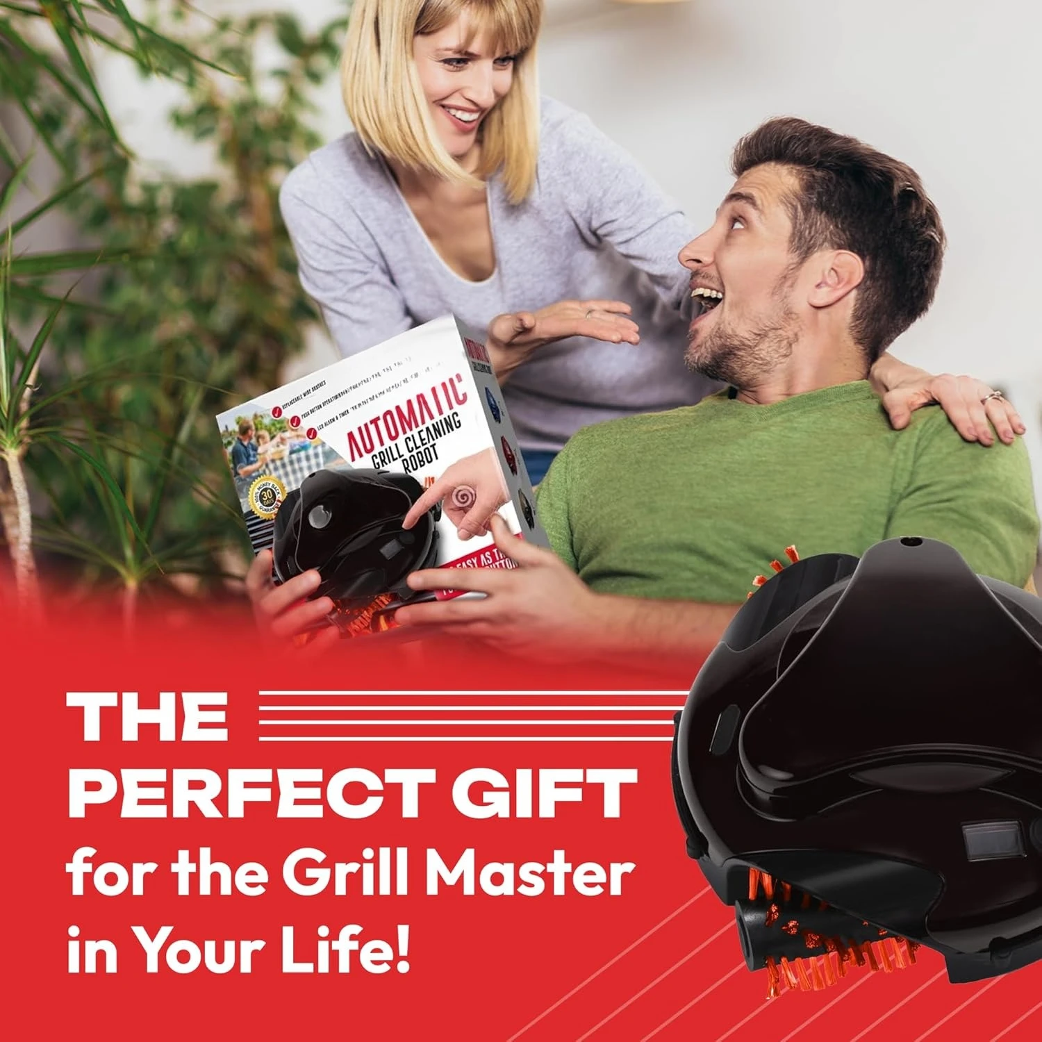 روبوت تنظيف الشواية الأوتوماتيكي مع فرش نايلون، منظف شواية الشواء، فرشاة، مكشطة، (عربة شواء سوداء + حقيبة حمل)