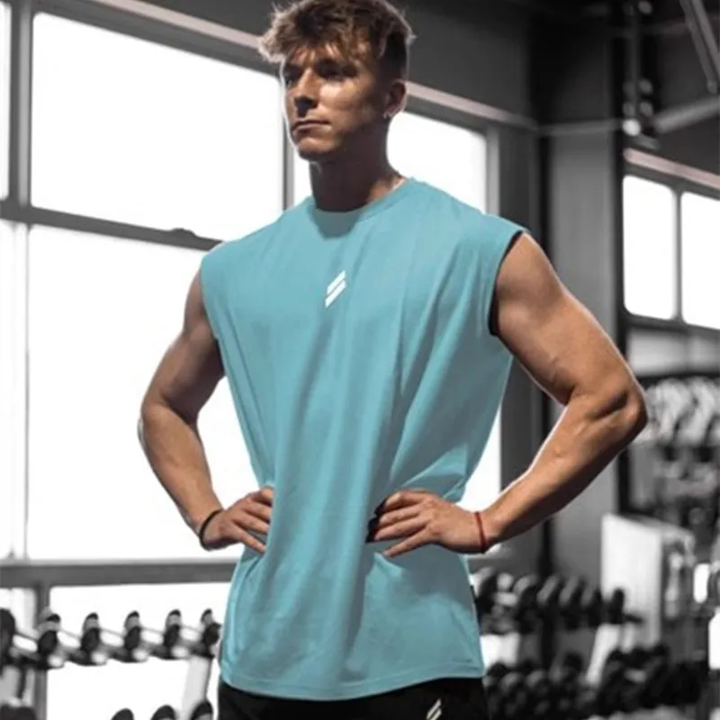 Camisola de regata respirável de fitness solta masculina, camiseta sem mangas, colete de secagem rápida, roupas esportivas masculinas, verão