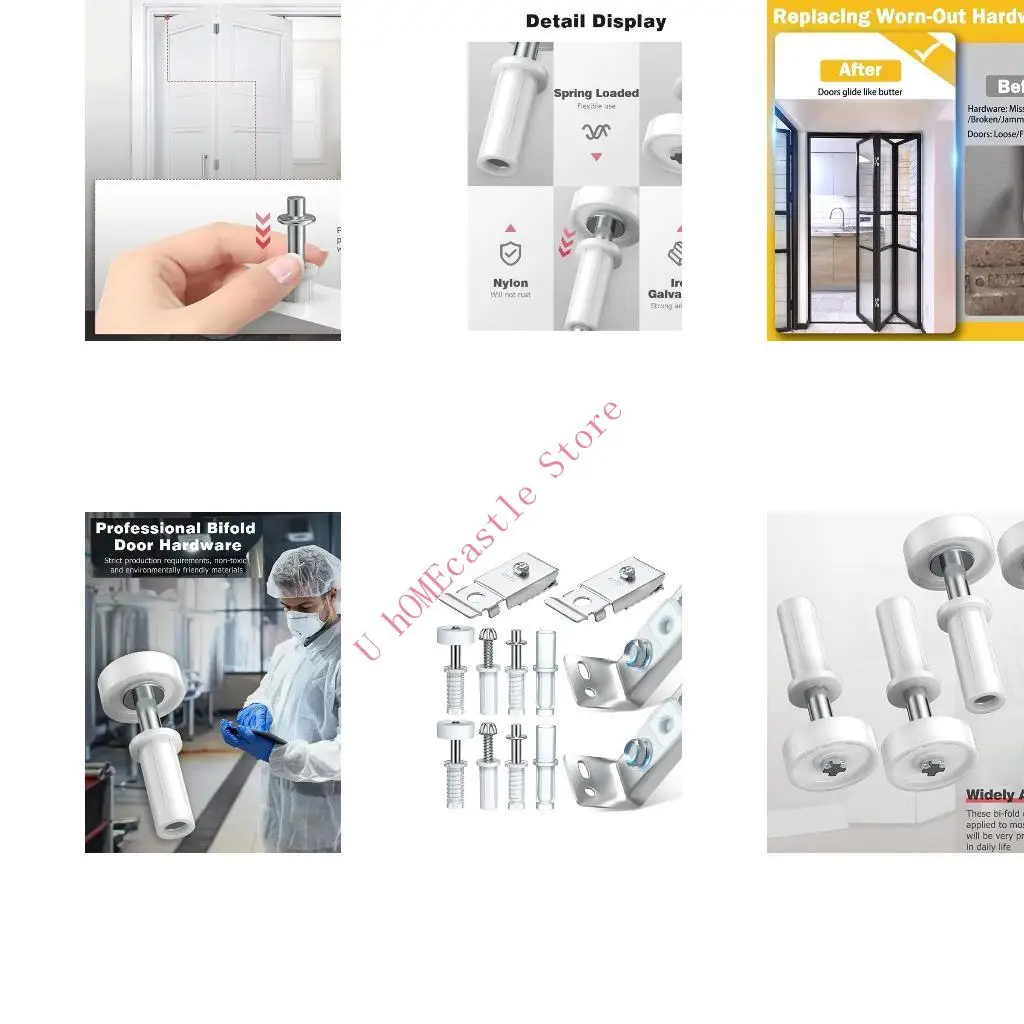63HF 2 Set Stainless Steel Bi-Fold Door Hinges Closet Door Hardware Replacement Repair Kits for Track Folding Door Durable