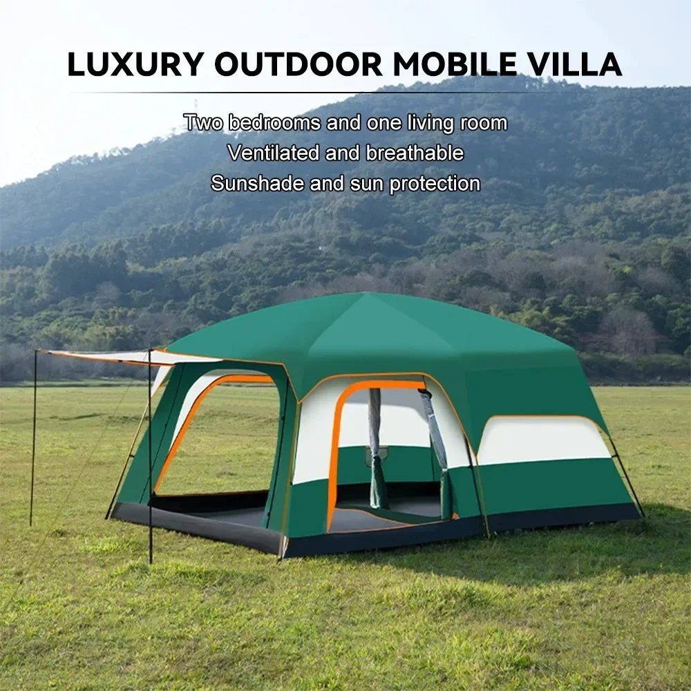 Outdoor Camping Luxury Tents Large Family Tent with Rooms 4-12 People Waterproof Two-Bedroom and One-living Room Design