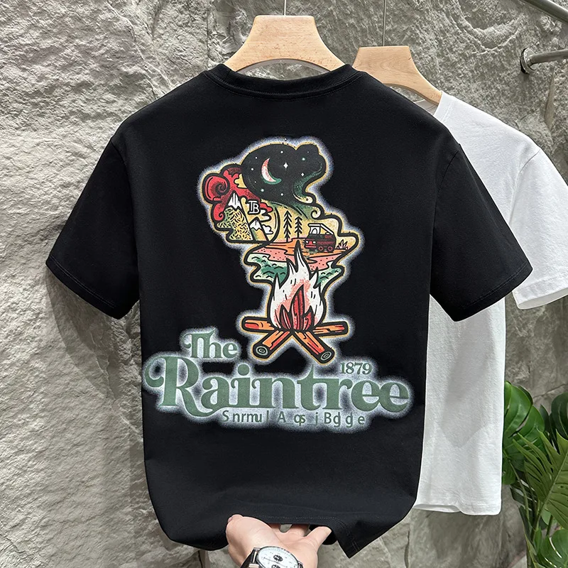 

9928 Trendy men's short-sleeved dopamine wear half-sleeved printed T-shirt thin sweat comfortable men's summer