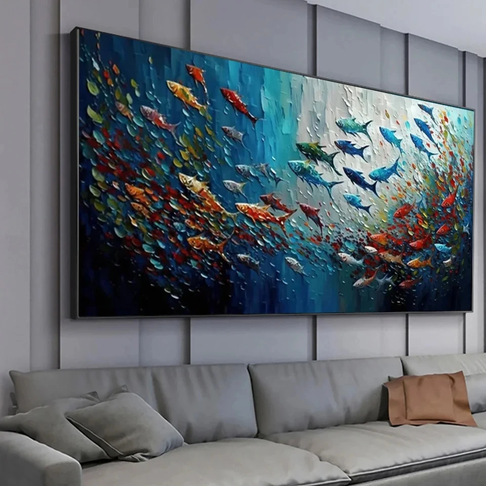 Large Size Diamond Painting 2024 Abstract Blue Sea Fish Mosaic Cross Stitch Kit 5D DIY Rhinestone Embroidery Home Decor Gift