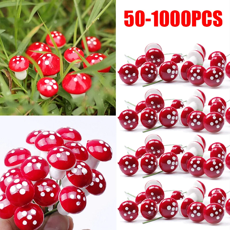 50-1000PCS Garden Small Mini Mushroom Bonsai Dotted Decoration DIY Toy Potted Garden Succulent Flower for Indoor Plants Ornament