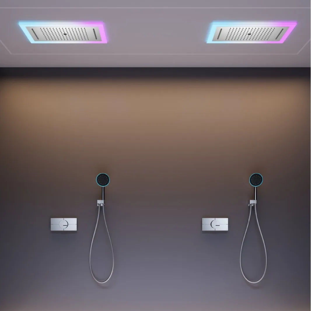 Brushed gold and copper concealed into the wall shower set Embedded hidden canopy ambient light ceiling shower set