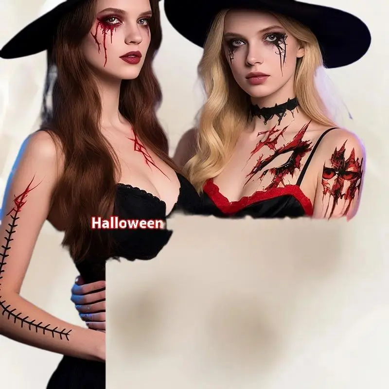 

6 Sheets Realistic Scar Halloween Temporary Sticker Waterproof Makeup Disguise Wound Stickers For Costume Parties And Cosplay