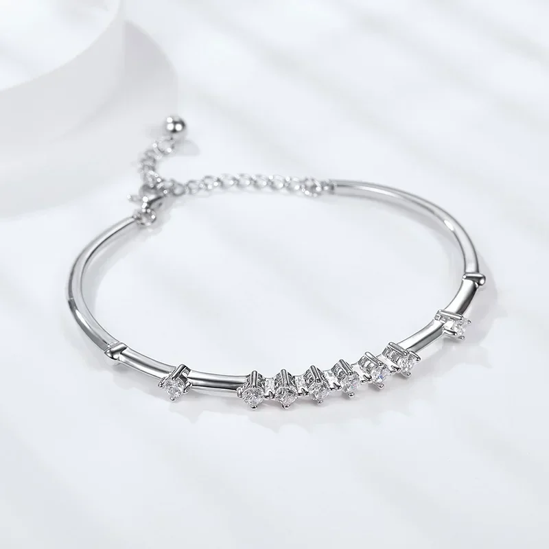 

3MM D Color Moissanite Bracelet Bangles For Women S925 Sterling Silver Round Cut Diamond Link Chain Fine Hand Jewelry Gift