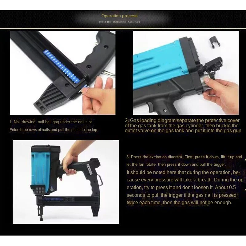 1842Automatic Pneumatic Nailer GSR40 with 7.2V Lithium Battery Gas Steel Pneumatic Tool for Frame And Wire Slott