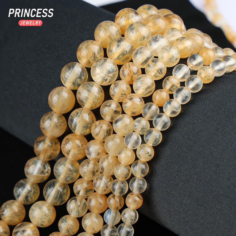 Perles en quartz neutre pour bijoux, A ++, papeterie naturelle, jaune, perles en pierre pour bracelet exécutif, accessoires de bricolage, 4mm, 6mm, 8mm, 10mm, 12mm