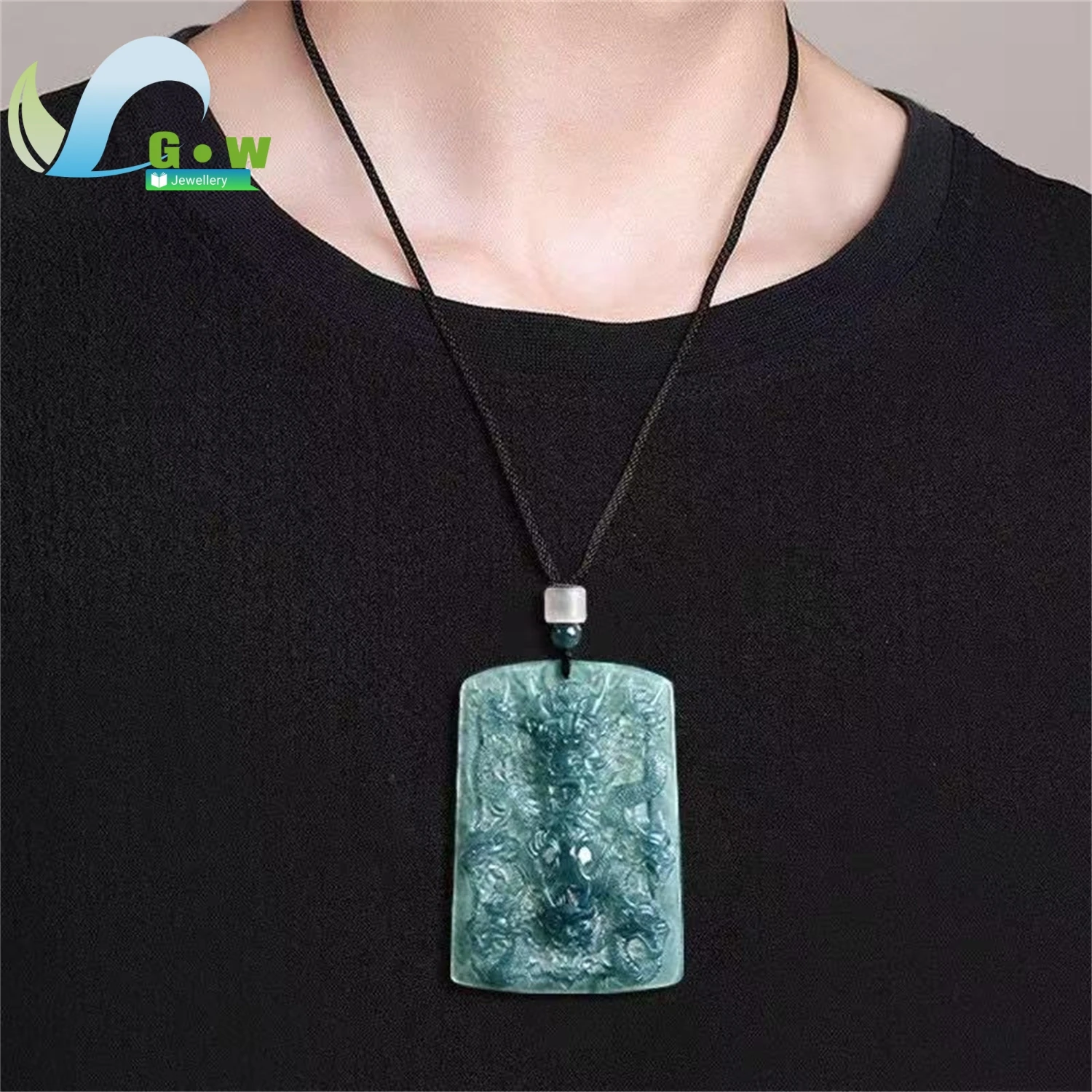 Natural Grade A Jadeite Blue Water Ice Type Dragon Pendant Hanging Jade Amulet Necklace Unisex High End Carved Gemstone Jewelry
