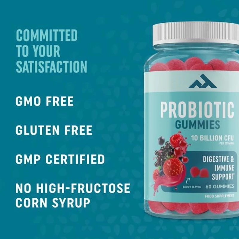 

Probiotic Gummies with Vitamin C and Folic Acid | Gut Health, Digestive and Immune System Support | 60 Gummies