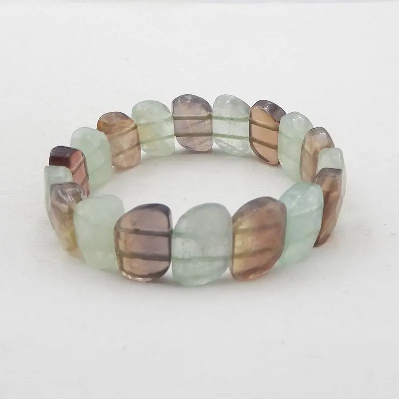 Wholesale Gemstone Fluorite Faceted Colorful Single Lap Bracelet For Women Men Friend Best Gift 16x11x7mm 44g