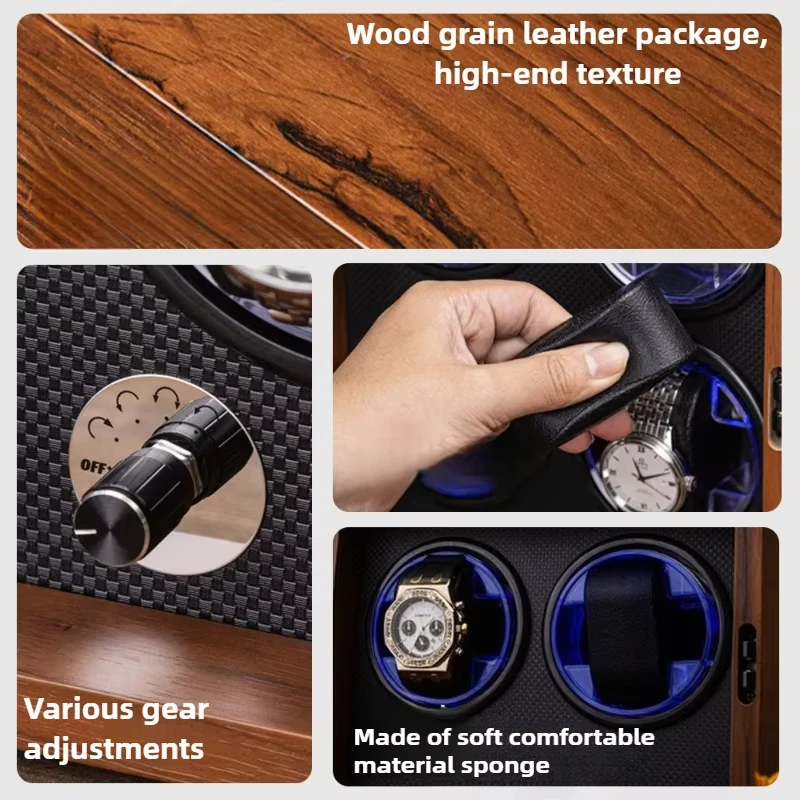 ملفاف ساعة خشبي أوتوماتيكي كبير صندوق تخزين ريترو ساعات آلية دوارة أوتوماتيكية جهاز لف الساعات #2